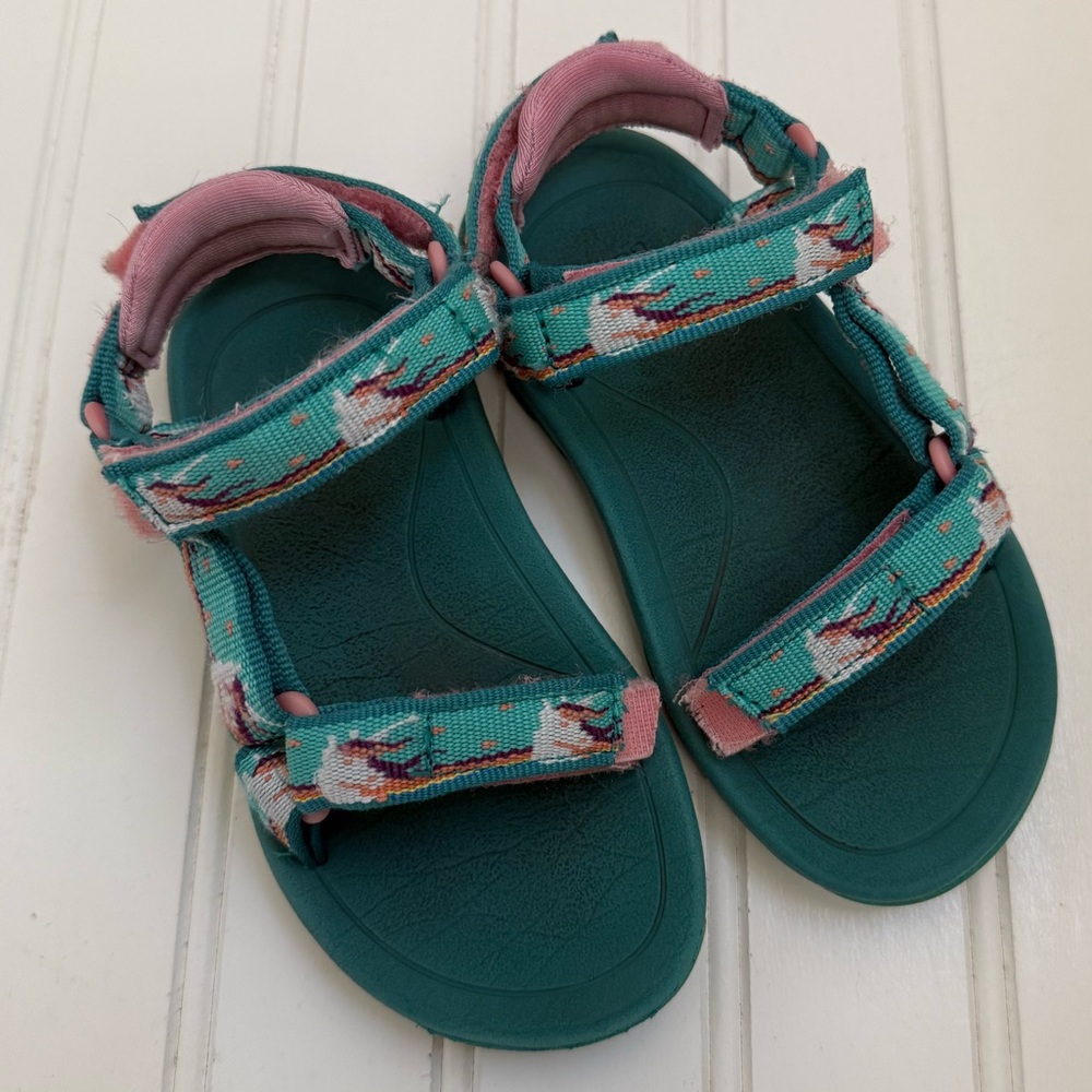 Teva Kids Teal Sandals with Pink Unicorn Accent